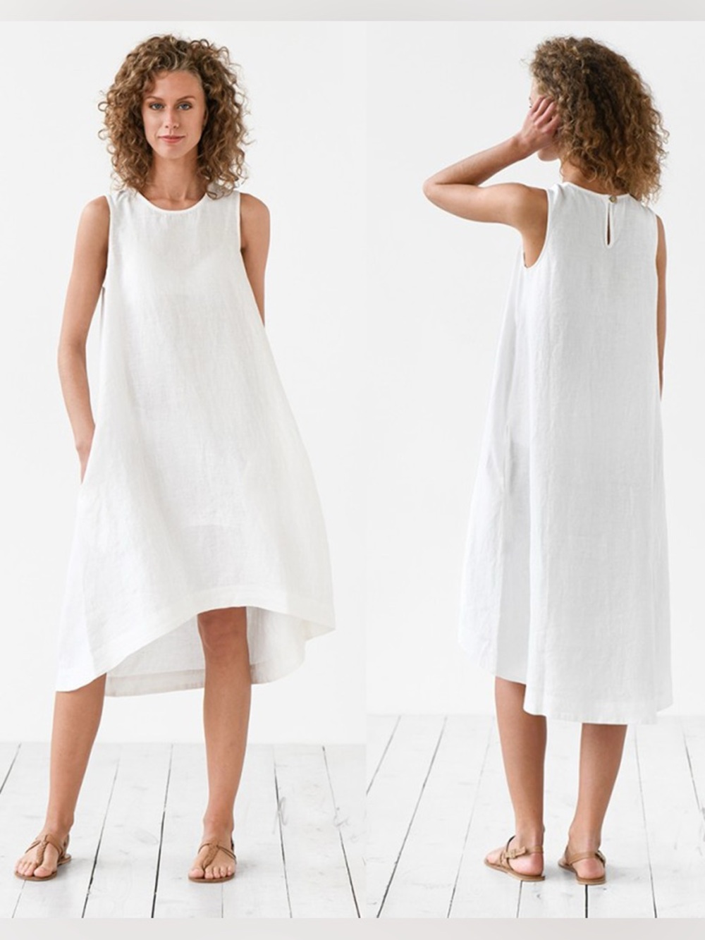 Magic Linen Toscana Asymmetrical Hi Low Sleeveless Midi Dress